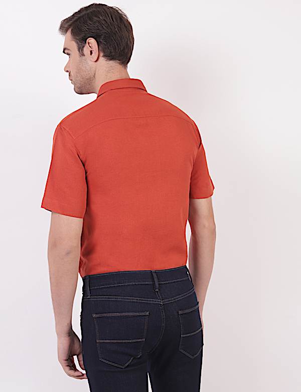 Linen Mix Plain Spread Collar Shirts