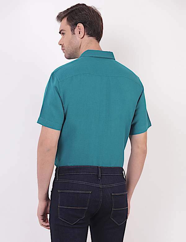 Linen Mix Plain Spread Collar Shirts