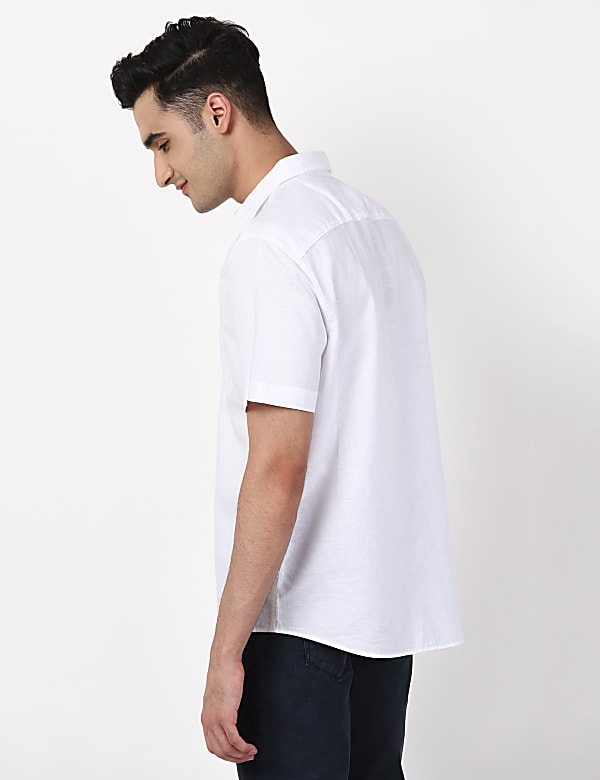 Linen Mix Plain Spread Collar Shirts