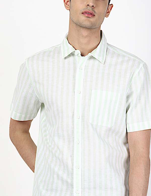 Linen Mix Stripes Spread Collar Shirts