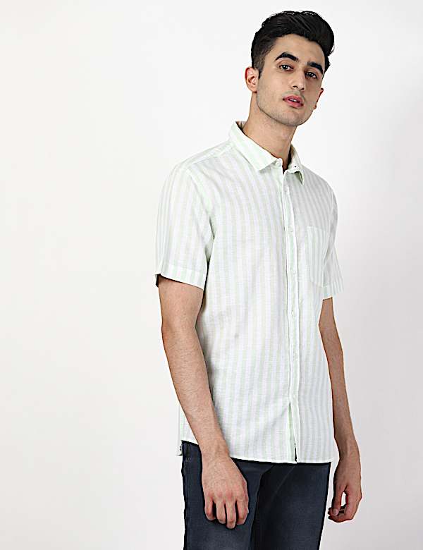 Linen Mix Stripes Spread Collar Shirts