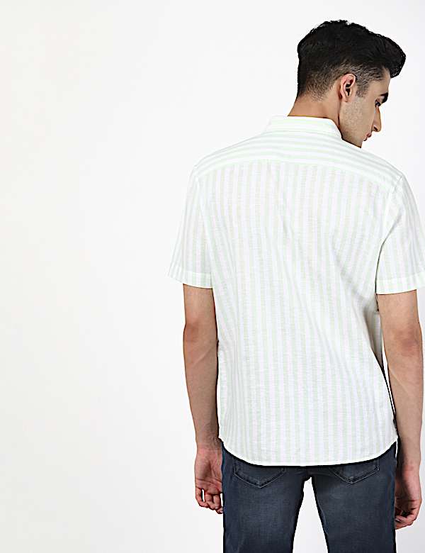 Linen Mix Stripes Spread Collar Shirts