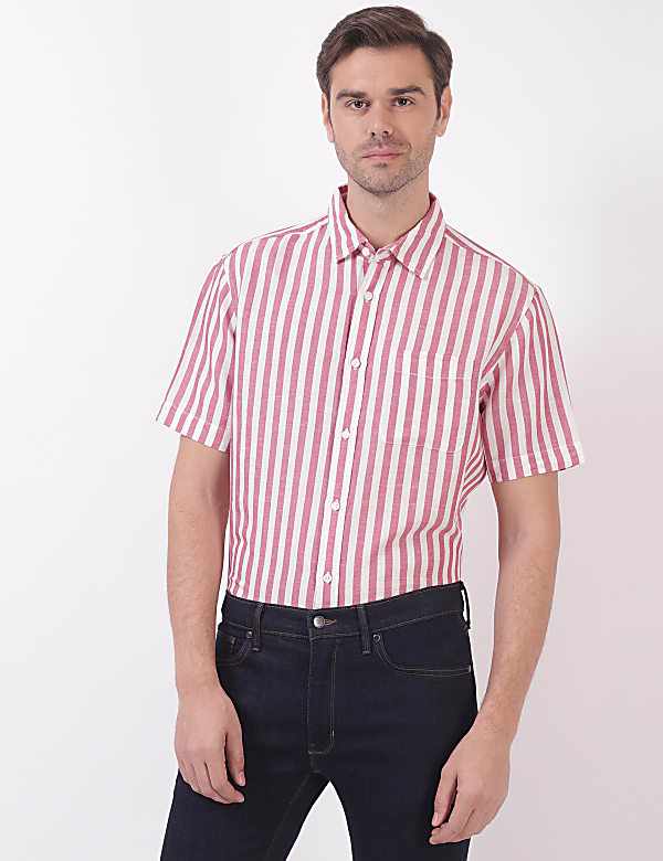 Linen Mix Stripes Spread Collar Shirts
