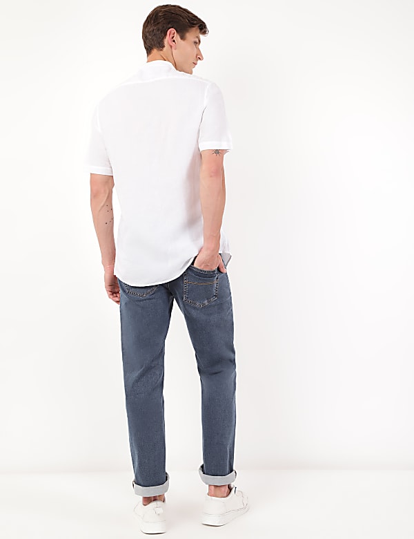 Linen Mix Plain Mandarin Collar Shirt