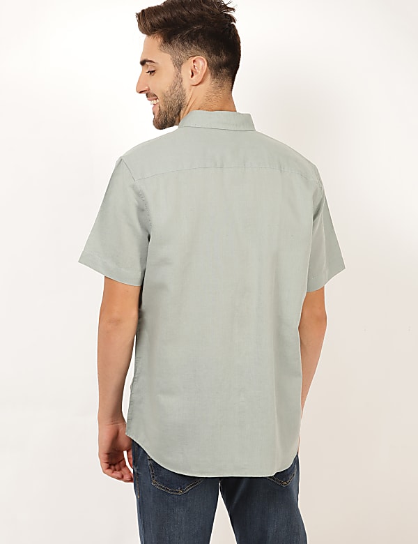 Flax Linen Mix Plain Spread Collar Shirt