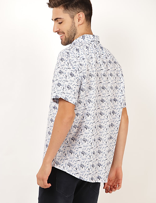 Linen Mix Floral Spread Collar Shirt