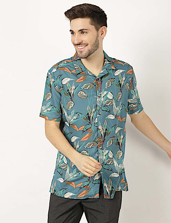 Pure Viscose Printed Revere Collar Shirt
