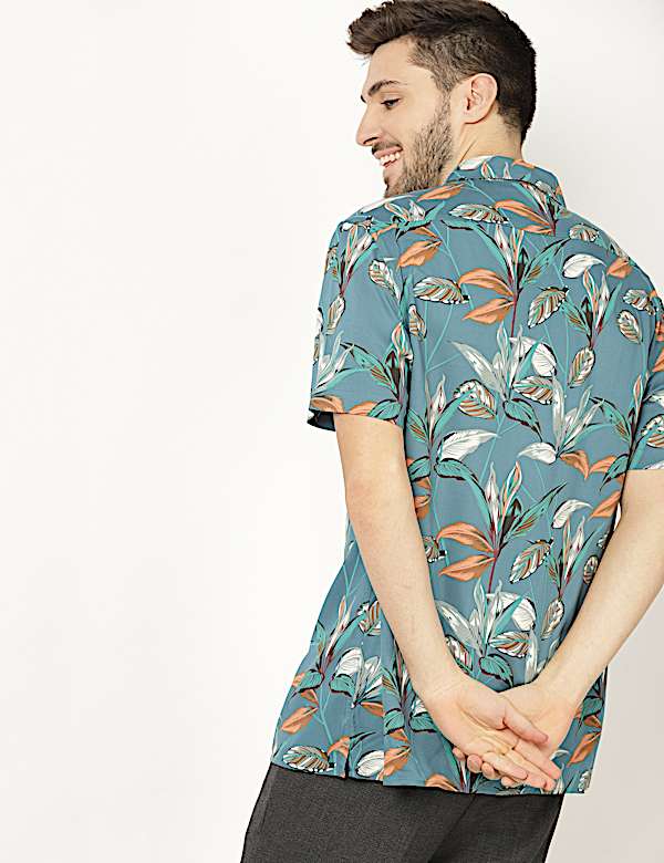 Pure Viscose Printed Revere Collar Shirt