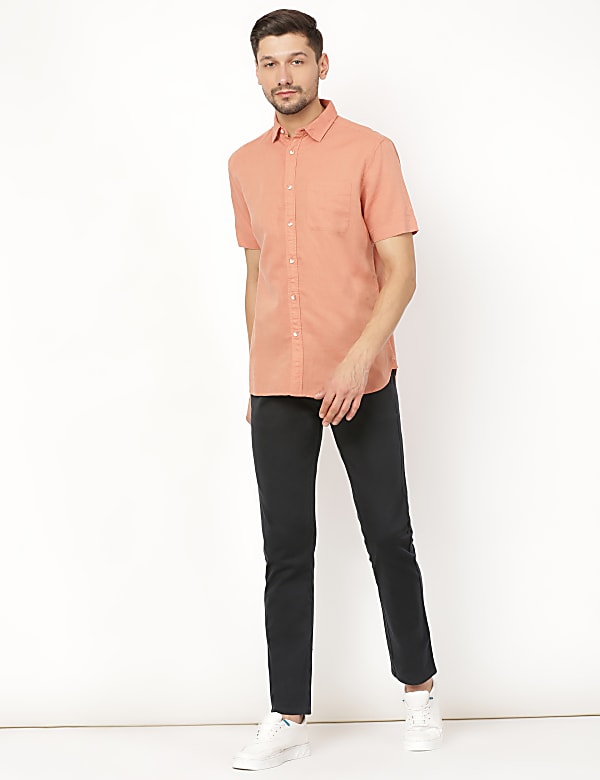 Linen Mix Plain Spread Collar Shirt