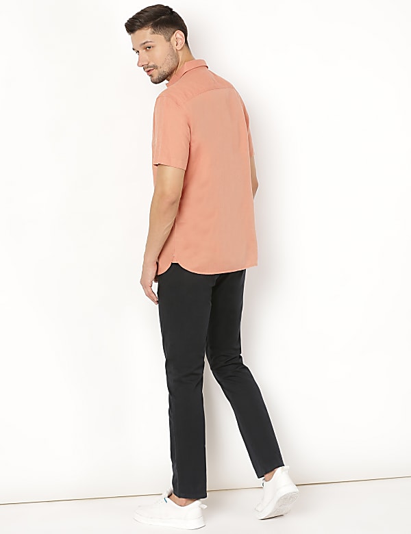 Linen Mix Plain Spread Collar Shirt
