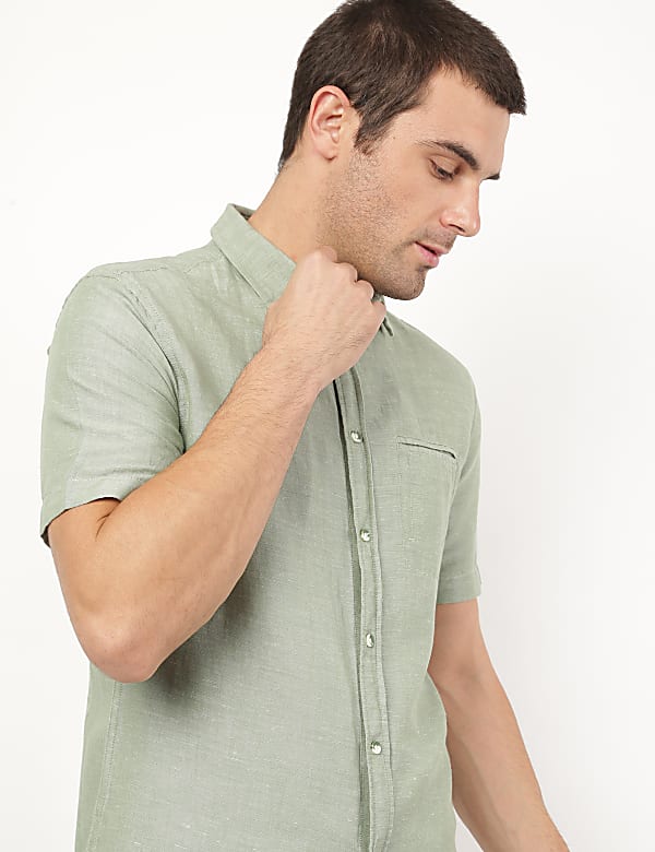 Linen Mix Plain Spread Collar Shirt