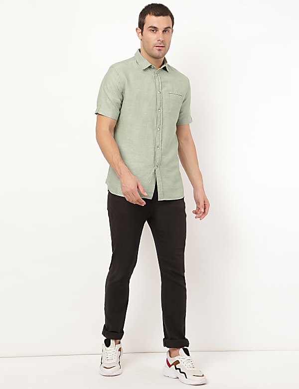 Linen Mix Plain Spread Collar Shirt