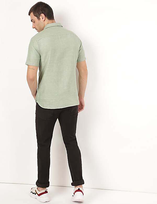 Linen Mix Plain Spread Collar Shirt