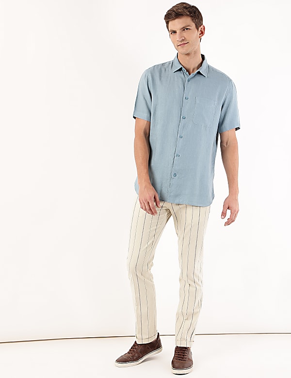 Pure Linen Plain Spread Collar Shirt