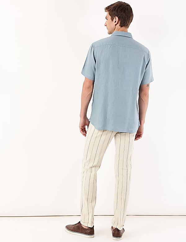 Pure Linen Plain Spread Collar Shirt