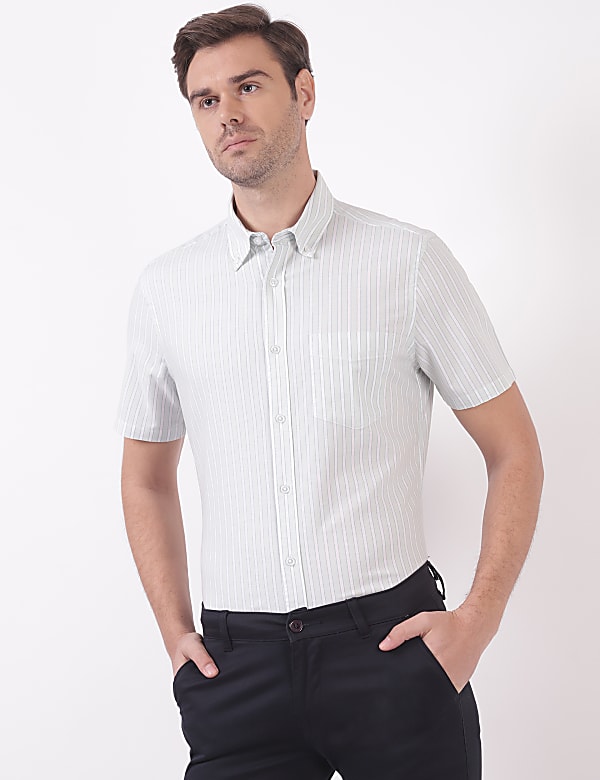 Cotton Stripes Button Down Collar Shirts