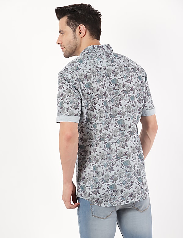 Linen Mix Floral Spread Collar Shirt