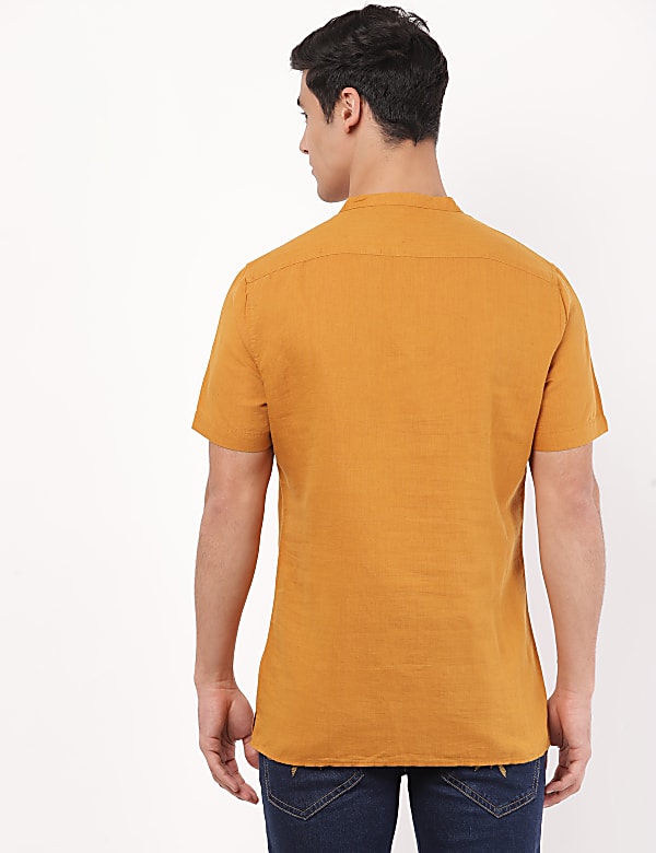 Linen Mix Plain Mandarin Collar Shirt
