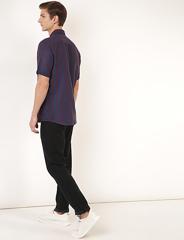 Linen Mix Striped Spread Collar Shirt