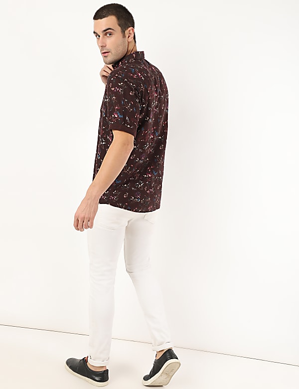 Linen Mix Floral Spread Collar Shirt