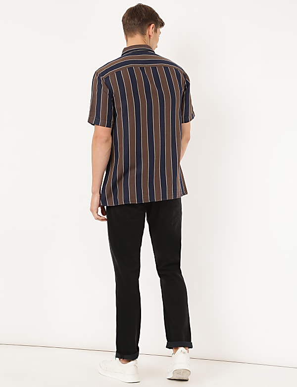 Linen Mix Striped Spread Collar Shirt