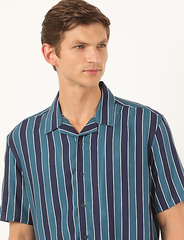 Pure Viscose Striped Spread Collar Shirt