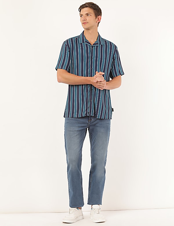 Pure Viscose Striped Spread Collar Shirt