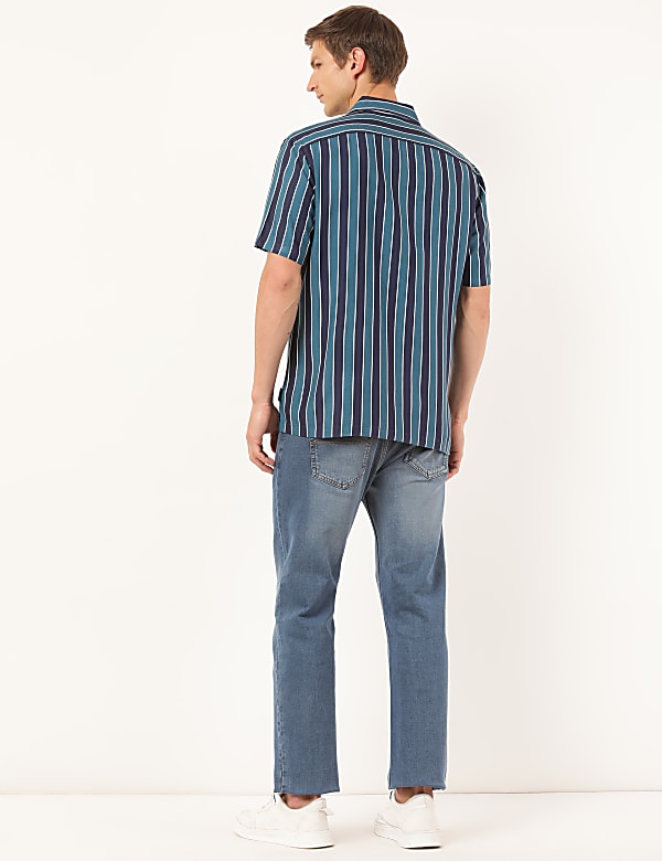 Pure Viscose Striped Spread Collar Shirt