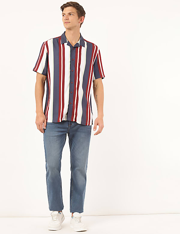 Pure Viscose Colorblock Spread Collar Shirt