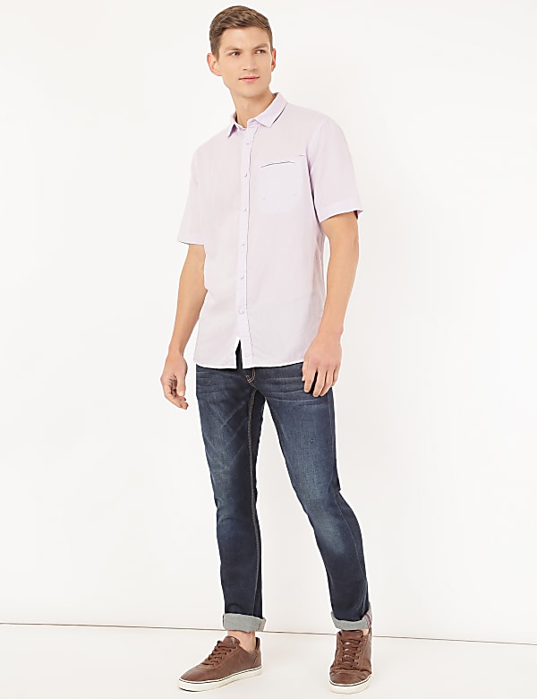 Linen Mix Plain Spread Collar Shirt