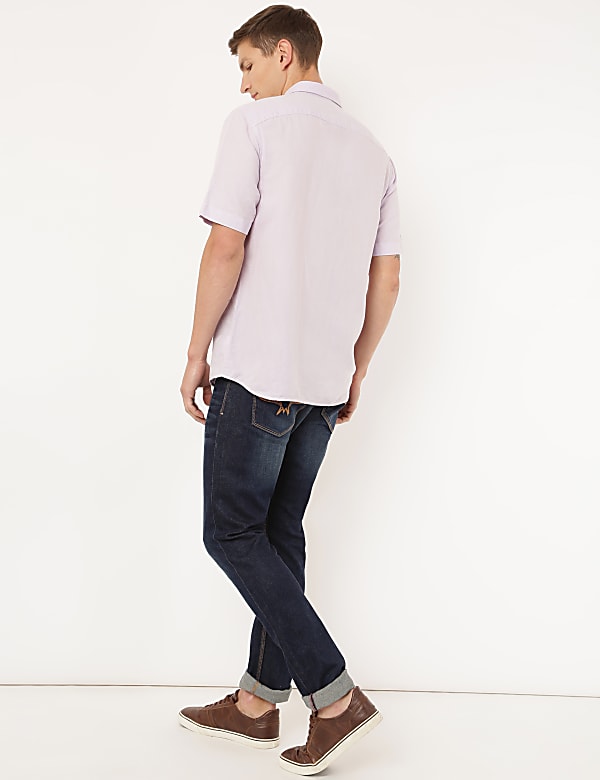Linen Mix Plain Spread Collar Shirt