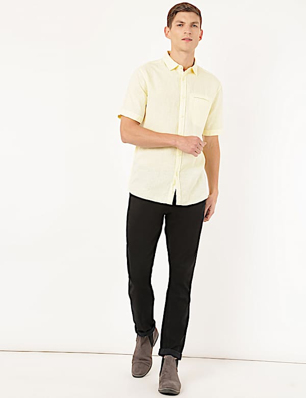 Linen Mix Plain Spread Collar Shirt