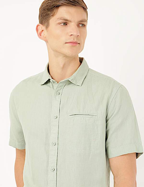 Linen Mix Plain Spread Collar Shirt