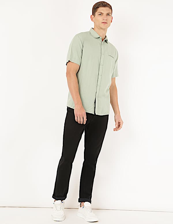 Linen Mix Plain Spread Collar Shirt