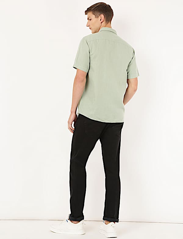Linen Mix Plain Spread Collar Shirt