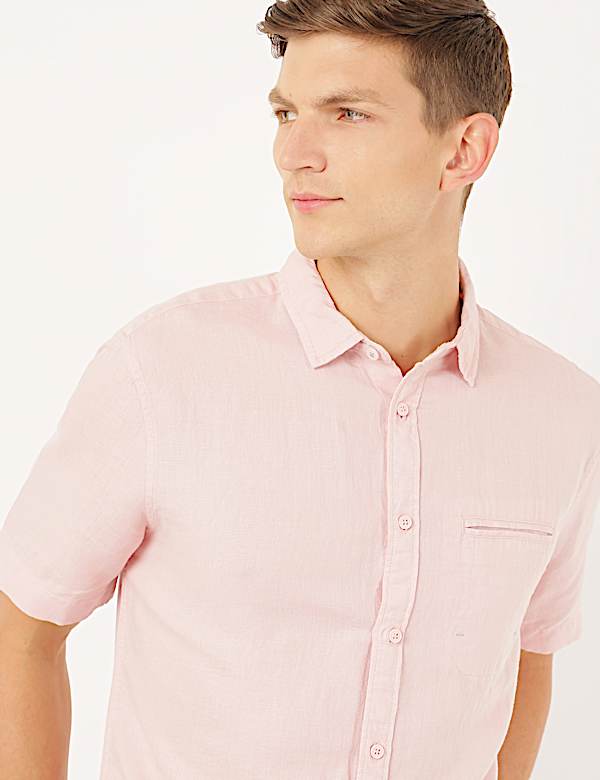 Linen Mix Plain Spread Collar Shirt