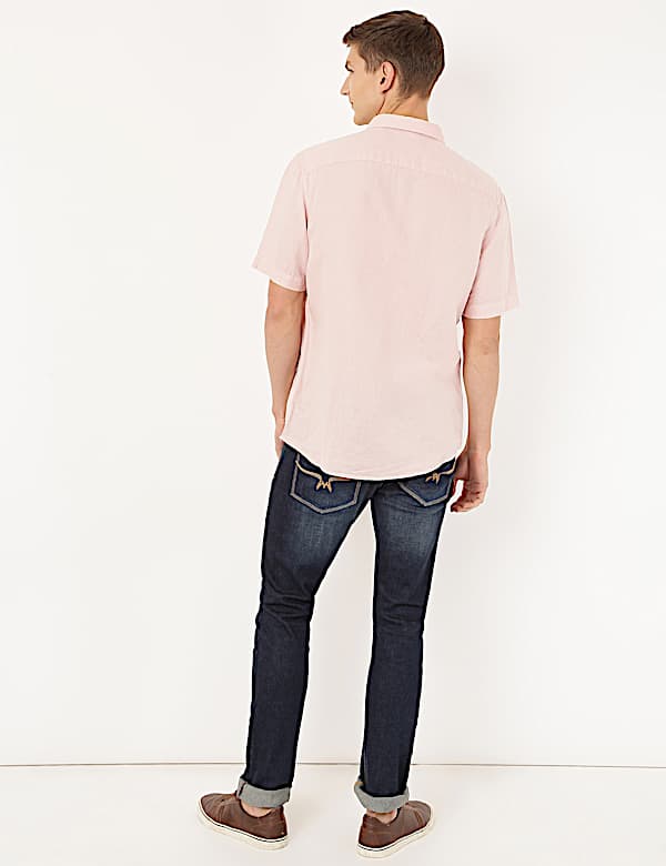 Linen Mix Plain Spread Collar Shirt
