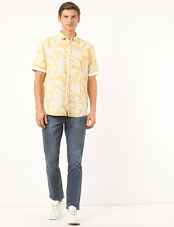 Linen Mix Printed Spread Collar Shirt