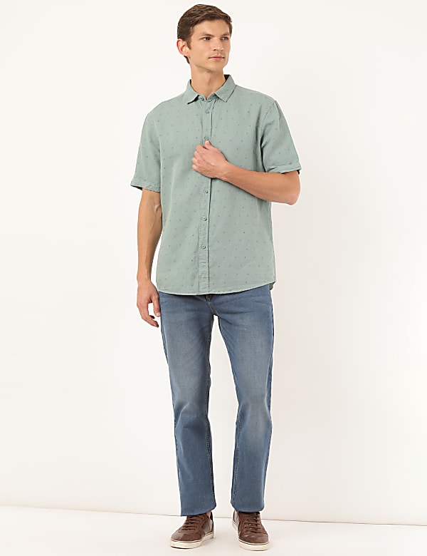 Linen Mix Printed Spread Collar Shirt