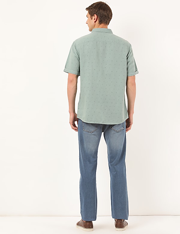 Linen Mix Printed Spread Collar Shirt