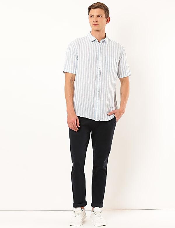 Linen Mix Striped Spread Collar Shirt