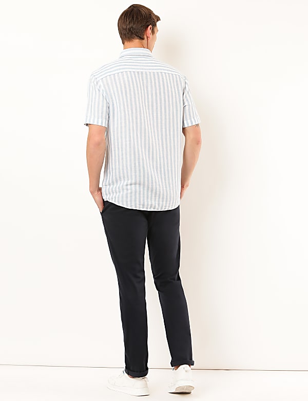 Linen Mix Striped Spread Collar Shirt