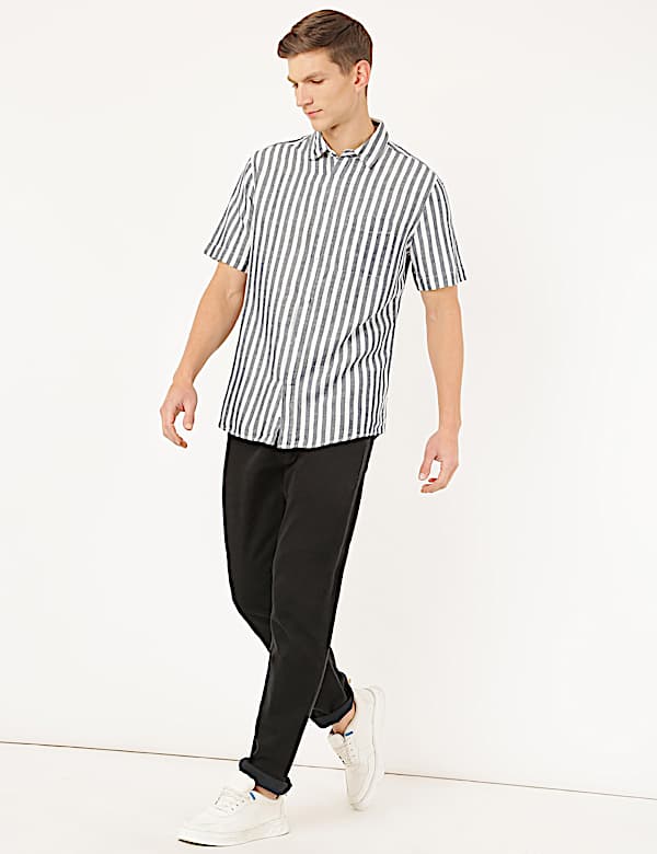 Linen Mix Striped Spread Collar Shirt