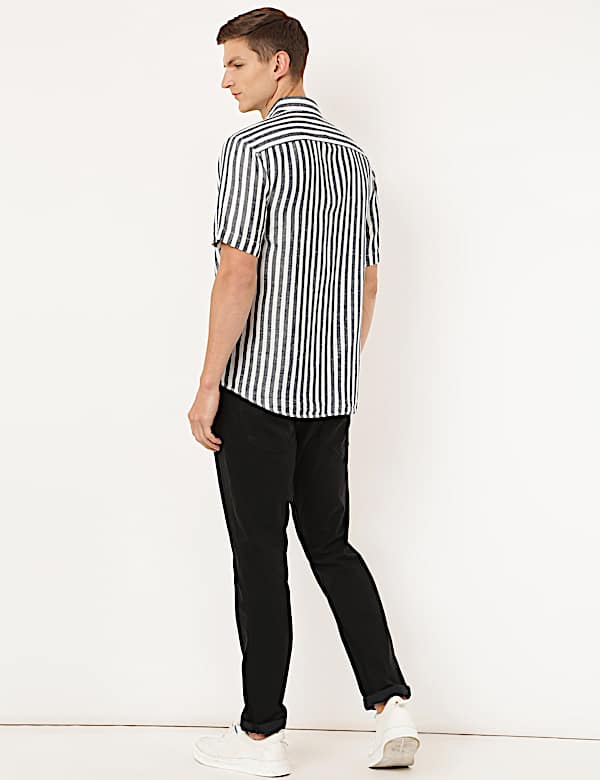 Linen Mix Striped Spread Collar Shirt