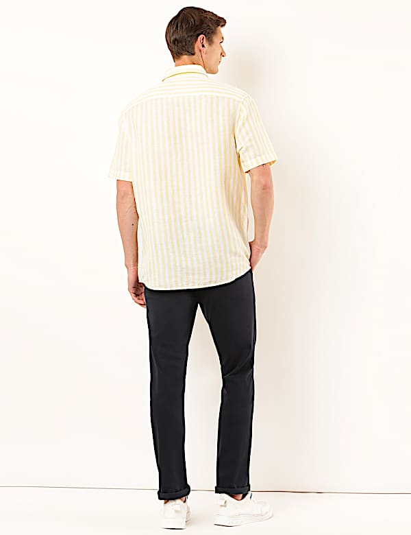 Linen Mix Striped Spread Collar Shirt