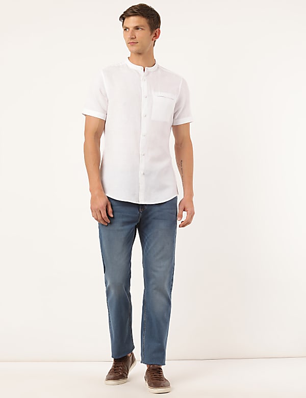 Linen Mix Plain Mandarin Collar Shirt