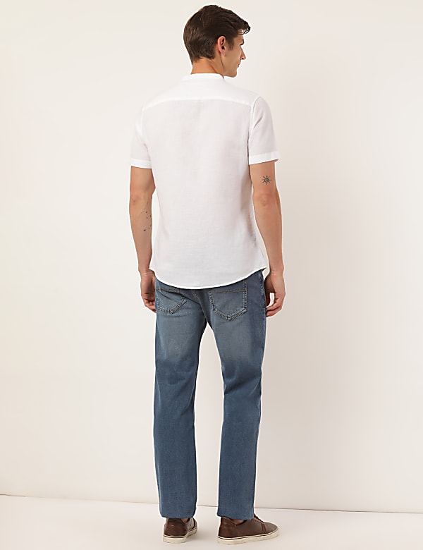 Linen Mix Plain Mandarin Collar Shirt