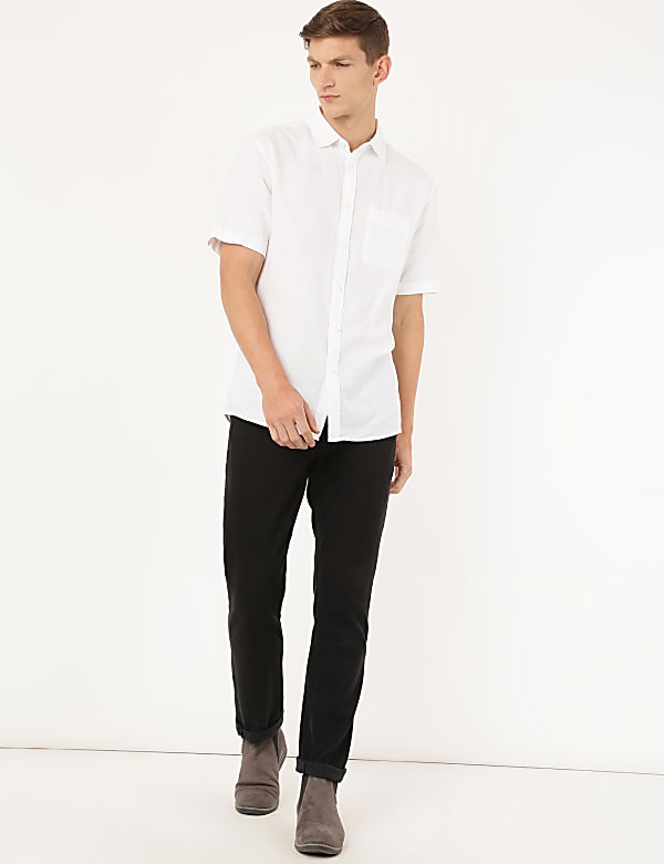 Linen Mix Plain Spread Collar Shirt