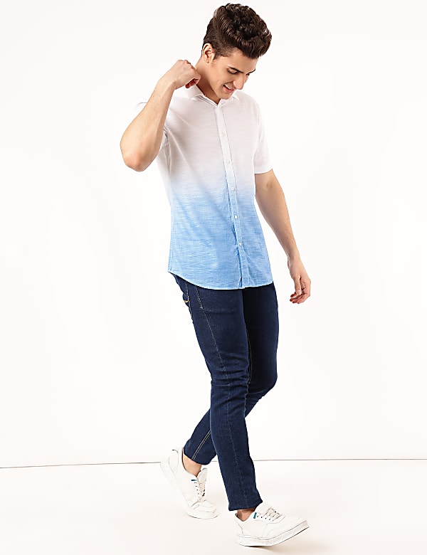 Pure Cotton Ombre Spread Collar Shirt