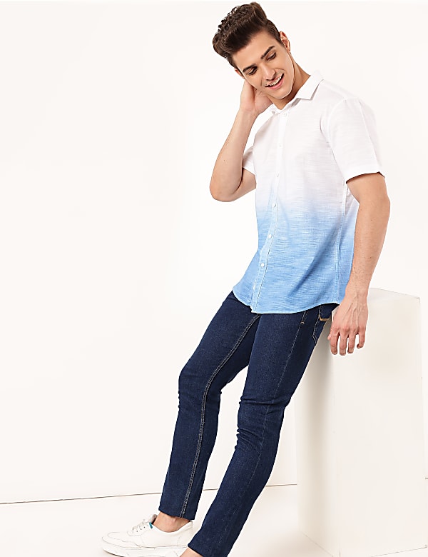 Pure Cotton Ombre Spread Collar Shirt